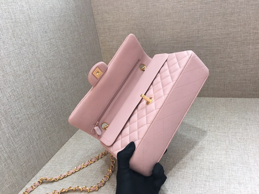 Medium Classic Flap Lambskin Bag AO1112 Pink/Gold